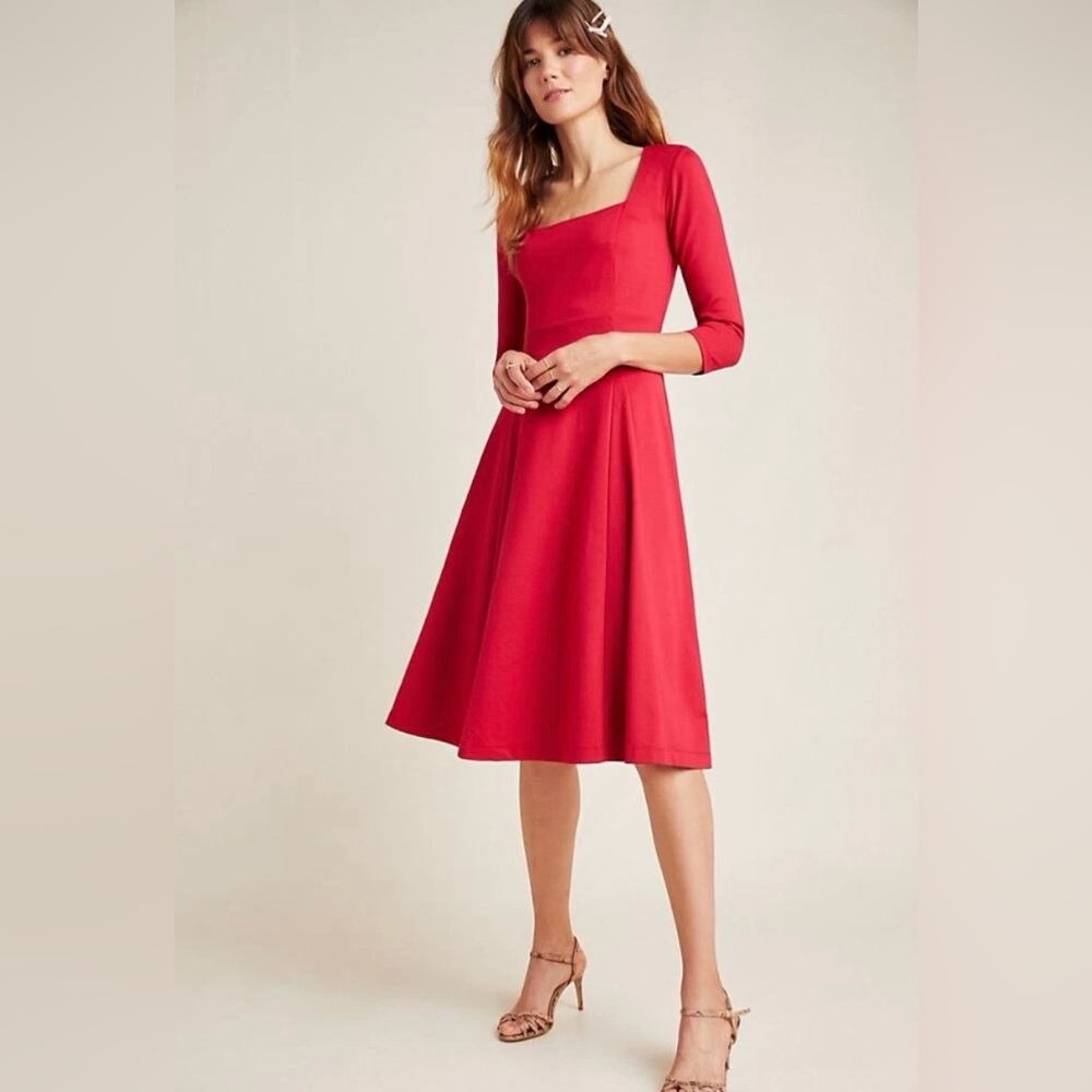 Maeve for Anthropologie Vibrant Red Long Sleeve Dress NWT
